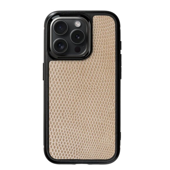 Elegant Lizard Leather iPhone 15 Pro/Pro Max Case - Beach Color